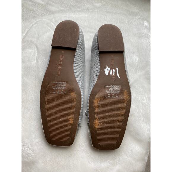 Eric Javits Paris Silver Square Toe Ballet Flat Bow 6 EU 37 GUC Summer Fall - Picture 10 of 11